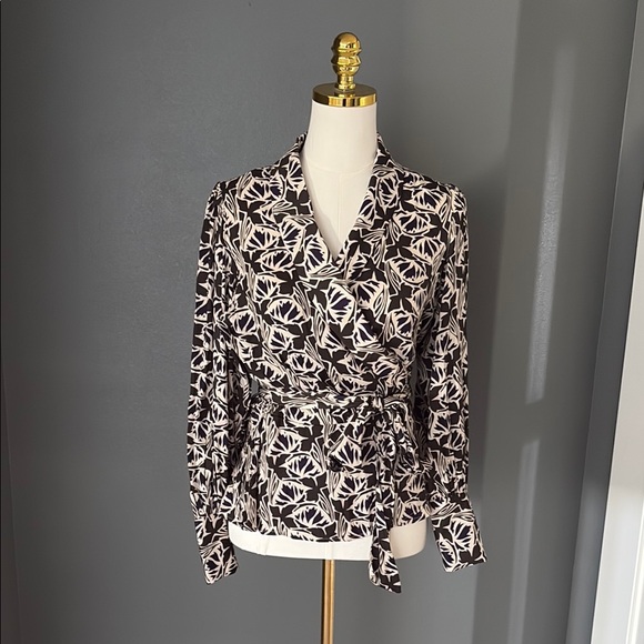 Banana Republic Tops - Banana Republic Floral Wrap Blouse - Black, blue and White